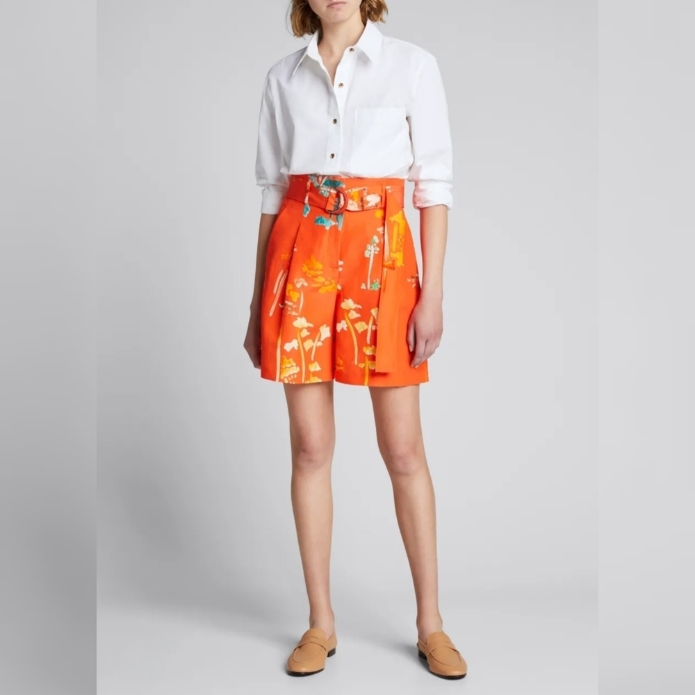 NWOT Lafayette 148 Degraw Floral Silk-Linen Belted Shorts – Size 6